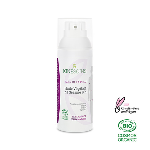 Huile végétale de Sésame Bio 50ml COSMOS ORGANIC certifié par Cosmécert selon Cosmos